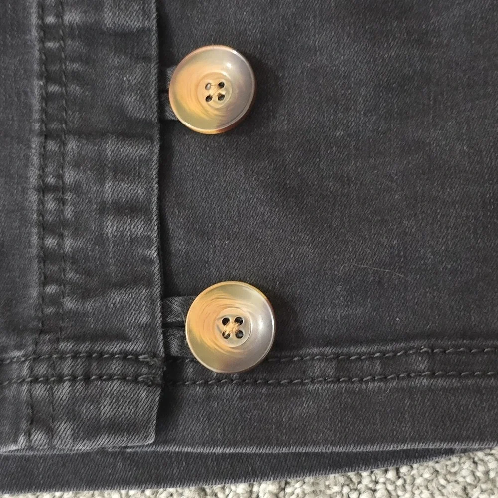 Free People Black Denim‎ Mini Skirt Size 2 Button Front Wrap Y2K Tortoise Button